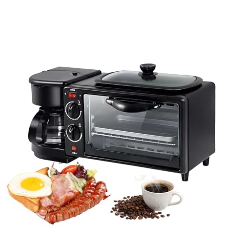 Máquina Desayuno 4 En 1 Con Mini Horno 7l, Tostadora, Plancha Antiadherente Y Cafetera 4 Tazas, Perfecta Para Cocina Pequeña, Autocaravana Y Estudiantes