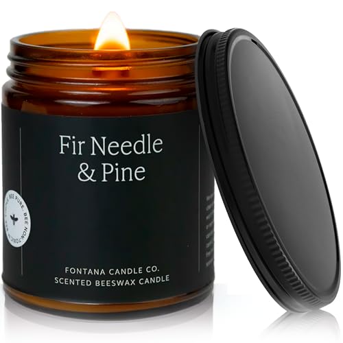 Fontana Candle Co Wood Wick Beeswax Jar Candle, Fir Needle and Pine – Made Safe with Coconut Oil & Pure Essential Oils – 35+ Hrs Clean Burn, Long Lasting and Non-Toxic Candles for Home & Room Decor