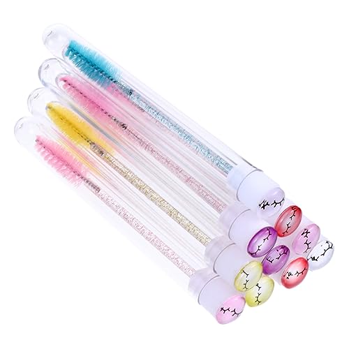 Beatifufu Portable Mascara Brush Set 10pcs Plastic Tubes Mini Brushes for Eyelash Dyeing Travel Size Random Color