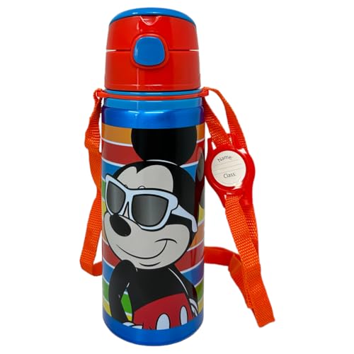 CARTOON Borraccia in alluminio con cannuccia Topolino Disney 600 ml bottiglia con apertura automatica per bambini
