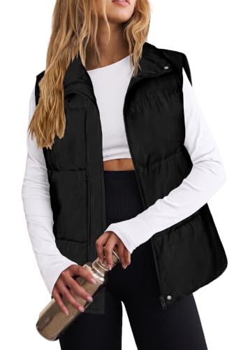 Zeagoo Women Puffer Vest Lightweight Stand Collar Sleeveless Winter Warm Zip Up Padded Outerwear Jackets with Pockets Black S - image 1