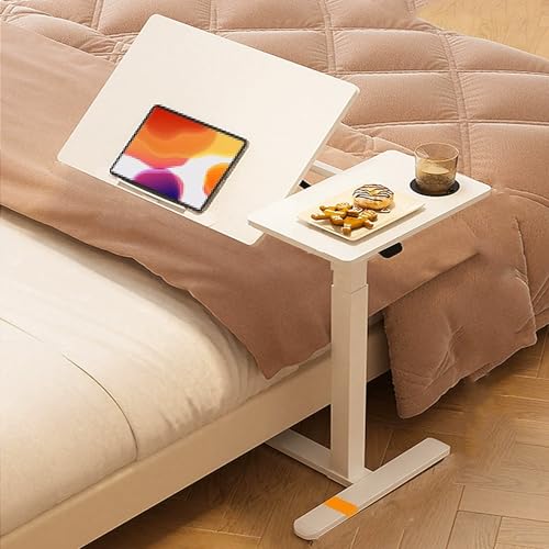 Table de chevet pour ordinateur réglable blanche à roulette de lit