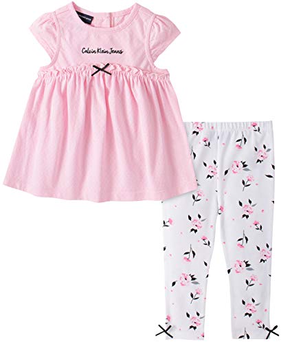 Calvin Klein Baby Girls' 2 Pieces Legging Set, Pink/White Print, 6-9 Months