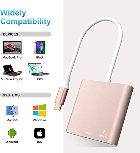 Image of Battony USB C to HDTV Adapter, Rose Gold Type-C Multiport AV Converter | Hub with 4K HDTV Output USD3.0 & USBC 100W Fasting Charging Compatible for MacBook /Mac Pro Air iPad Pro and More USB-C Device