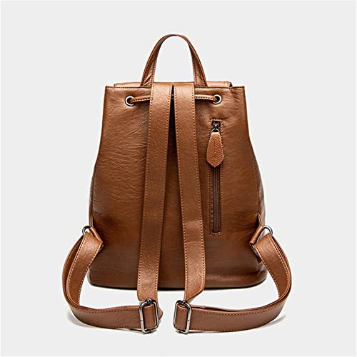Mochila Moda Simples Feminina de Couro Macio Mochila de Viagem Pequena Multifuncional Anti-roubo Bol