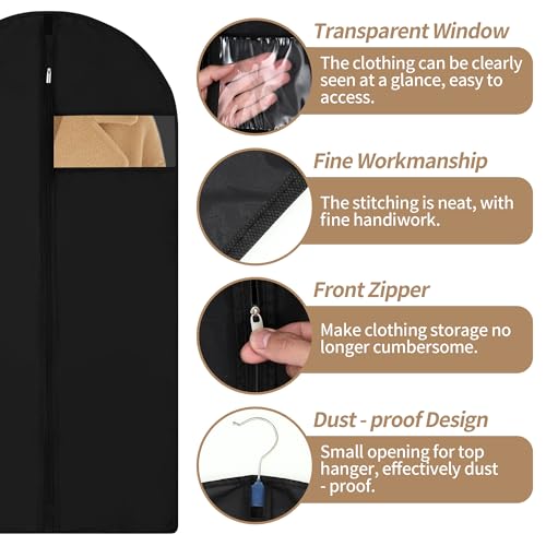 4 Stück Kleidersack,120 x 60 cm Schwarz Kleidersäcke mit Reißverschluss,Shirt Anzug Kleid Kleidung Tasche,Staubschutz für die Lagerung von Kleidung