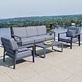 Premium Aluminum Patio Furniture Set 4 Piece,Outdoor Conversation Set with Wide Armrest,5" Thick Cushions, Olefin Fabric,Rustproof Metal Frame,Deep Seating Patio Sofa Set for Backyard,Deck,villa,Gray