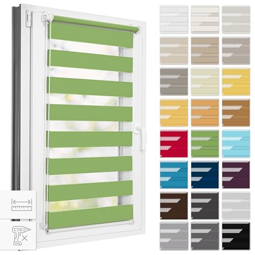 Estika Doppelrollo Klemmfix ohne Bohren, Breite alle 1 cm - 93 cm x 120 cm - Grün - Tag und Nacht Duo Rollo, Rollos für Fenster ohne Bohren, Fenster sichtschutz