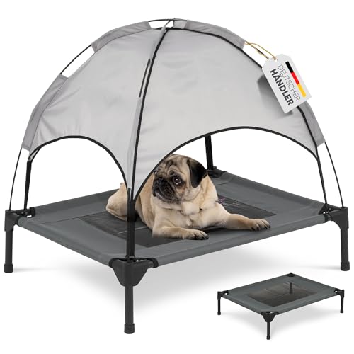 Deuline Hundeliege mit Dach erhöhtes Hundebett Garten Outdoor Haustierliege M-76x61x18/71cm GRAU 520080