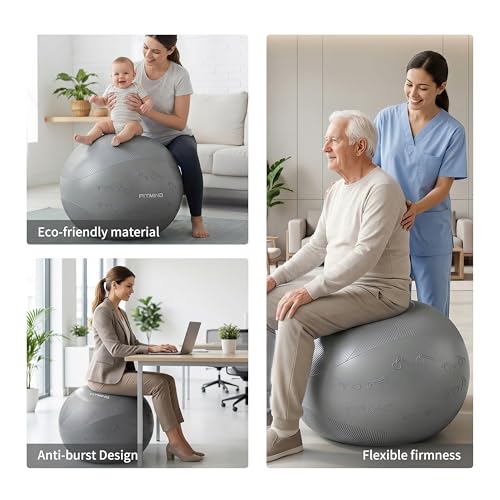 Image of Extra Thick Yoga Ball with Training Instruction, Anti-Burst Slip Resistant Exercise Ball with Pump for Pilates,Physical Therapy,Pregnancy Stability,Birthing Ball 22in 26in 30in