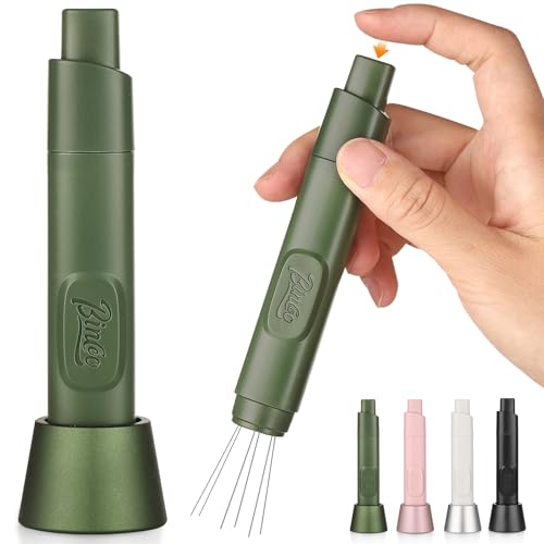 Retractable WDT Tool Espresso Distribution Tool - Coffee Distributor Espresso Stirrer for Barista with Storage Stand & Extra 6 Replaceable Needles (Green)