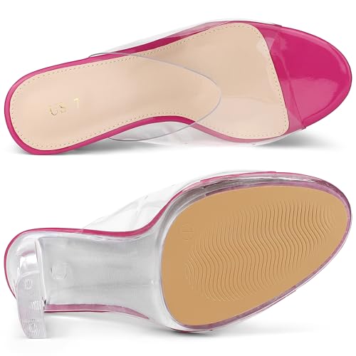 Allegra K Allegra K Women's Clear Heel Platform Open Toe Chunky Heels Hot Pink Slides Sandals 5 M US