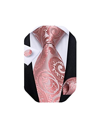 Image of DiBanGu Extra Long Tie for Men 63 inch XL Silk Necktie Set | Pocket Square and Cufflinks, Big and Tall, Jacquard Woven, Gift Box, Paisley /Plaid /Solid /Striped, for Weddinng Party Business