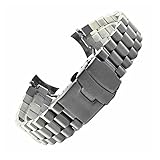 MENGKG 20mm 22mm 24mm correa de reloj de acero inoxidable plata pulida para hombre pulsera de metal de repuesto de lujo compatible con Seiko, 20mm, Cuero, Sin piedras preciosas