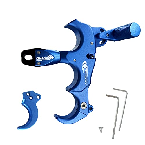 xxiaojun Composite Bow and Arrow Release, 3 or 4 Finger, Thumb Release Aluminum Alloy Assist for Compound Bow Accessory, Adjustable Sensitivity, Sports Competition. (Blue)