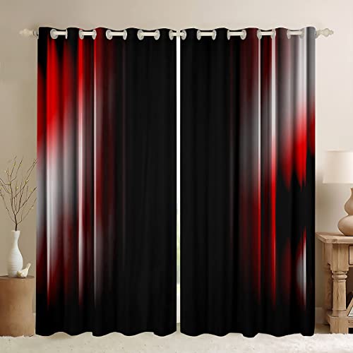 Geometric Abstract Ombre Curtains Teens Grey White Red And Black Striped Window Curtains for Bedroom Living Room Kids Boys Girls Simple Modern Window Drapes Treatments