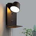 Swing LED Plug In Wall Sconce With Shelf For Bedroom Bedside, Rotatable Metal Reading Wall Lamp With USB Charging Port, 2700K Warm White Nightlight?Modern Contemporary Wall Light Fixture , White