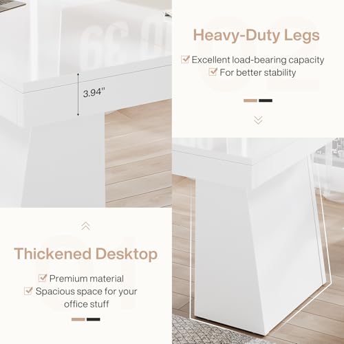 Image of Tribesigns 55-Inch Executive Desk, Large Wood Office Computer Desk with Double Pedestal, Modern Minimalist Workstations Writing Table Conference Table Furniture for Home Office, White
