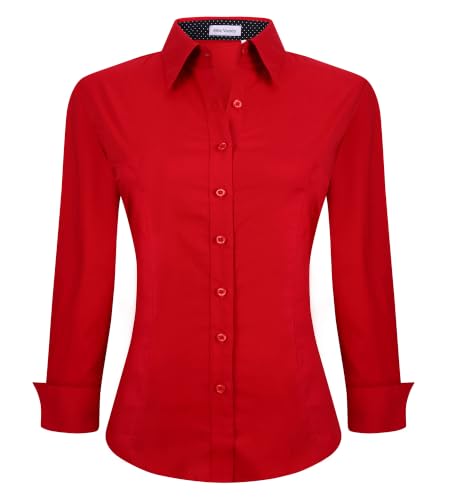 Womens Dress Shirts Button Down Wrinkle Free Long Sleeve Shirt ，Red，XXL