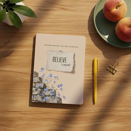 Image of Motivational Floral A5 Notebook Diary for Women & Students | Softbound Laminated Cover | Monthly Planner + Daily Planner | 21 x 15 cm Ruled Journal | Inspirational Quote Cover