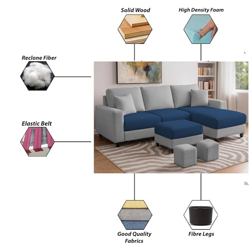 Image of Casaliving Rolando Seater L Shape Sofa Set for Living Room Right Side (Blue Grey, 4 Seater with Ottomon - RHS)