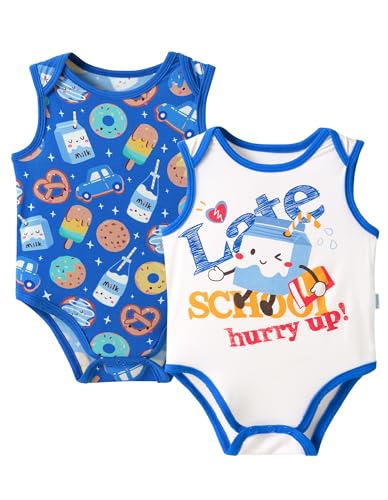 DREAMHALO Unisex Baby Bodysuit Sleeveless Onesie Viscose from Bamboo Infant Playwear with Snap Fastener Baby Boy Girl 2 Pack, Cookies, 6-12Months