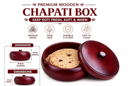 Image of Handmade Wood Roti Box with Lid | Natural Polish
