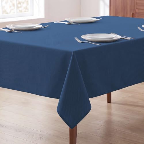 H.VERSAILTEX Linen Textured Table Cloths 60 x 60 Inch Premium Solid Tablecloth Spill-Proof Waterproof Table Cover for Dining Buffet Feature Extra Soft and Thick Fabric Wrinkle Free, Ink Blue