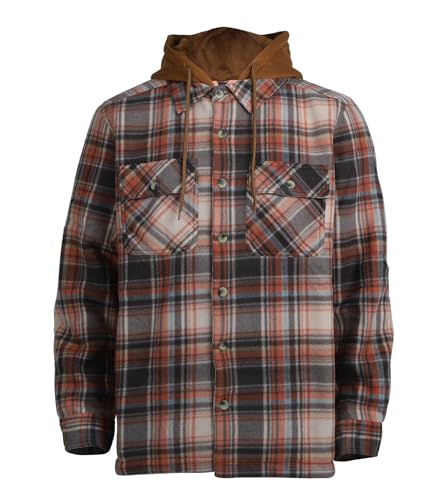 Image of LeeHanTon Mens Heavyweight Hoodies Casual Zip Up Plaid Flannel Shirt Jackets Winter Thick Berber Lined Fleece Coat