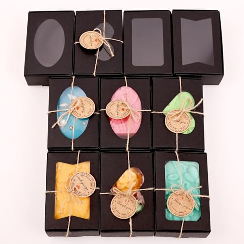 Pack of 24 Kraft Paper Gift Boxes with Viewing Window - 9 x 6 x 3 cm, Schwarze klein Geschenkbox , for Biscuits, Chocolates, and Sweets, für Hochzeit Geburtstag Weihnachten Packaging Gift Boxes
