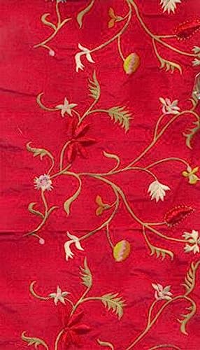 Soie Dupioni rouge sang brodé DUP#E8 au mètre pour haute couture