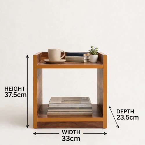 Image of SBF Furniture Engineered Wood Side Table with Storage Shelf, Modern End Table for Living Room, Bedroom & Sofa, Wooden Nightstand with Open Shelves (Yellow)