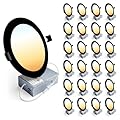 Ensenior 24 Pack 4 Inch LED Recessed Ceiling Light, Dimmable, 2700K-5000K 5CCT, 750LM 9W 120V, High Brightness Dimmable Canless Wafer Downlight - ETL&FCC&IC
