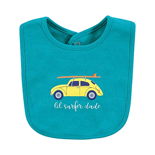 Image of Hudson Baby Unisex Baby Cotton Bibs, Surfer Dude, One Size