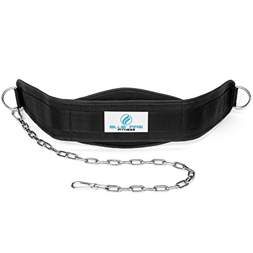 Dip Weight Belt and Chain for Pull Up and Dip Exercises. Great For Home Gym.Features Durable Nylon, Long Heavy Duty Steel Chain and Free PDF Guide By Blue Fire Fitness