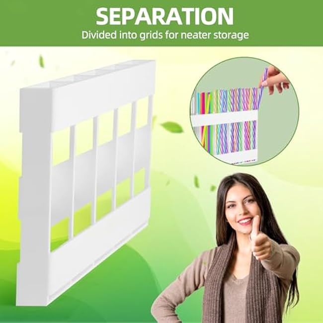 Acrylic straw holder with double-sided tape,cabinet straw organizer,Straws dispenser,suitable for cabinets and kitchen countertops (white)