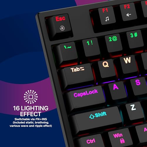 Image of Zebion Spear Mechanical Gaming Keyboard, Tacticle Switches, 16 Lighting Effects, 25 Anti Ghosting Keys, 12 Multimedia Keys, Square Keycaps, Full Size Wired Keyboard for Windows /Mac /PC (Black)