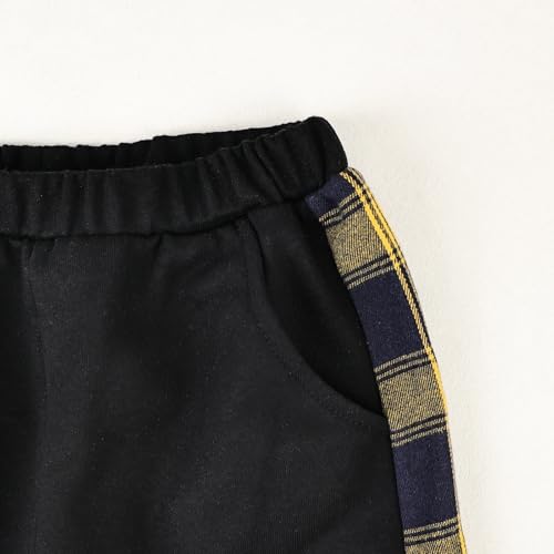 Image of Boy Clothes Fall Winter Outfits Long Sleeve Plaid Patchwork Button Down Shirt + Casual Pocket Sweatpants 5-14 Years