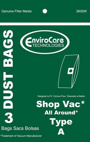 Shop Vac 360SW Paper Bag, Type A All Around Qas60 1.5 Gal Env 3pk