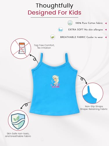 Image of BODYCARE Kids Girl's Frozen Printed Regular Fit Vest Dori Neck| 100% Cotton| Skin Friendly | Lightweight | Sleeveless Design | Pack of 3