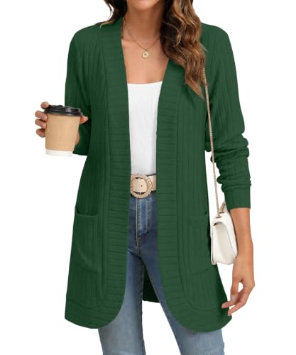Image of YSYOKOW Cardigan Sweaters for Women Long Sleeve Open Front with Pockets | Long Cardigans for Women Lightweight Soft Casual Dressy Loose Fit Cardigan Sweater with Pockets for Work and Office