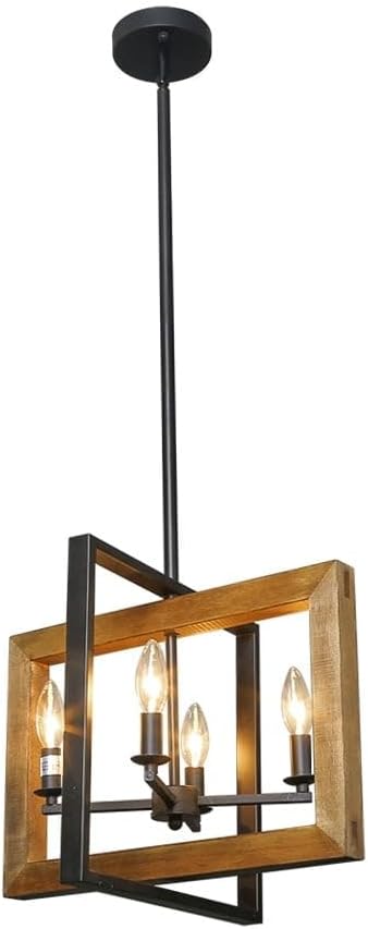 LOG BARN Dining Room Lighting Fixtures Hanging, Farmhouse Chandelier in Distressed Wood and Metal Finish, Black Pendant for Kitchen Island