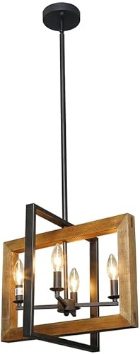 LOG BARN Lámpara colgante de comedor con acabado de madera envejecida y metal, colgante negro para isla de cocina