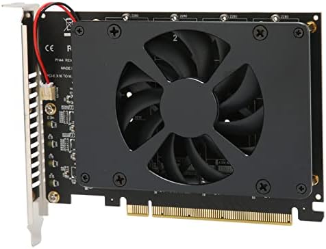 M.2 PCIe 4.0 X16 to 4 Port M.2 NVMe A with Cooling Fan NVMe Card 4x32Gbps SSD A for Dual A for NVMe SSD X16 to 4 Port Card