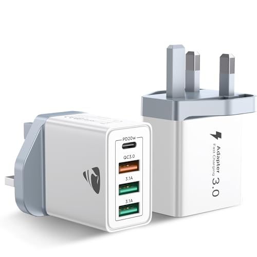 USB C Charger, 2-Pack 40W USBC Plug 4-Port Fast Charger Plug UK PD Power Adapter+QC, Multi USB Plug Type C Charging Plugs for iPhone 16 15 14 13 12 Pro Max Plus XS XR SE, iPad, AirPods, Samsung