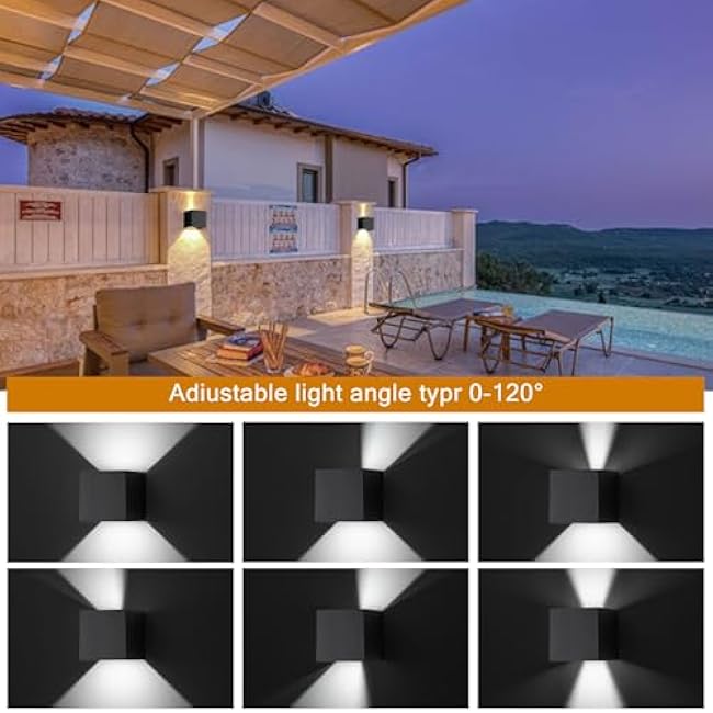 Nigaut Modern Outdoor Wall Light with 3 Modes(3000K&4000K&6500K), 15W IP65 Waterproof Aluminum Outdoor Wall Sconce for Porch with Adjustable Beam Angle LED Exterior/Interior Lighting Fixtures, 2-Pack