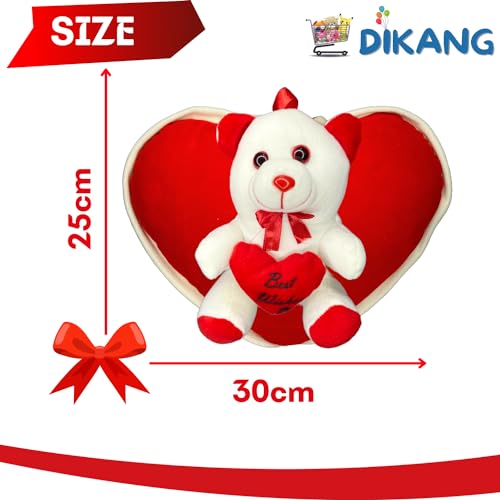 Image of DIKANG Red Teddy Bear with Heart Pillow for Valentine's Day Gift | Valentine Gift for Boyfriend /Girlfriend /Husband /Wife (25 CM, Off White & RED)