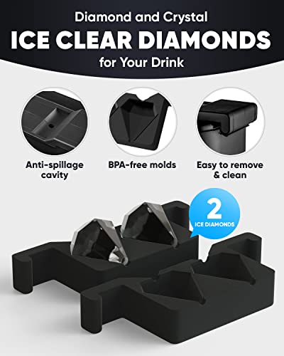 Berlinzo Additional Silicone Ice Mold - For Premium Clear Maker - Large Whiskey Ice Maker - Available Cavity 2 Balls, Cubes, Diamonds, Roses, Skulls - Only Silicone Molds, Ice Maker Not Included #TOP3