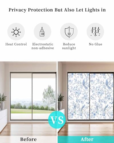 Película Decorativa para Ventana con Flores Azul Claro miniatura 5