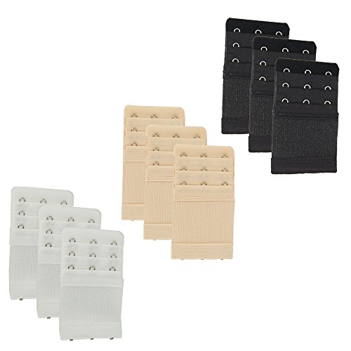 Adjustable Stretchy Bra Band Extension Set: Elastic Extensions in Beige, White & Black